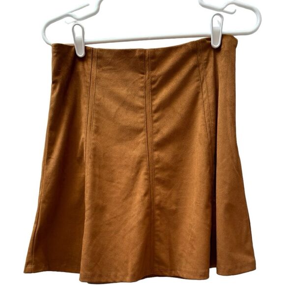 NWT Loft Faux Suede Brown Skater  Office Skirt Size 0 - Picture 1 of 7